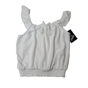 Girls Smocked Ruffle Short Sleeve Top art class White L NEW